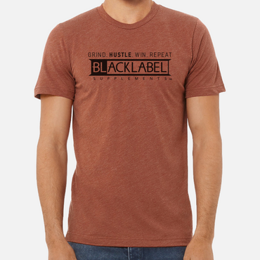 Brown t-shirt with 'Black Label' text on a white background