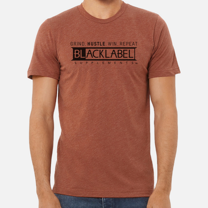 Brown t-shirt with 'Black Label' text on a white background